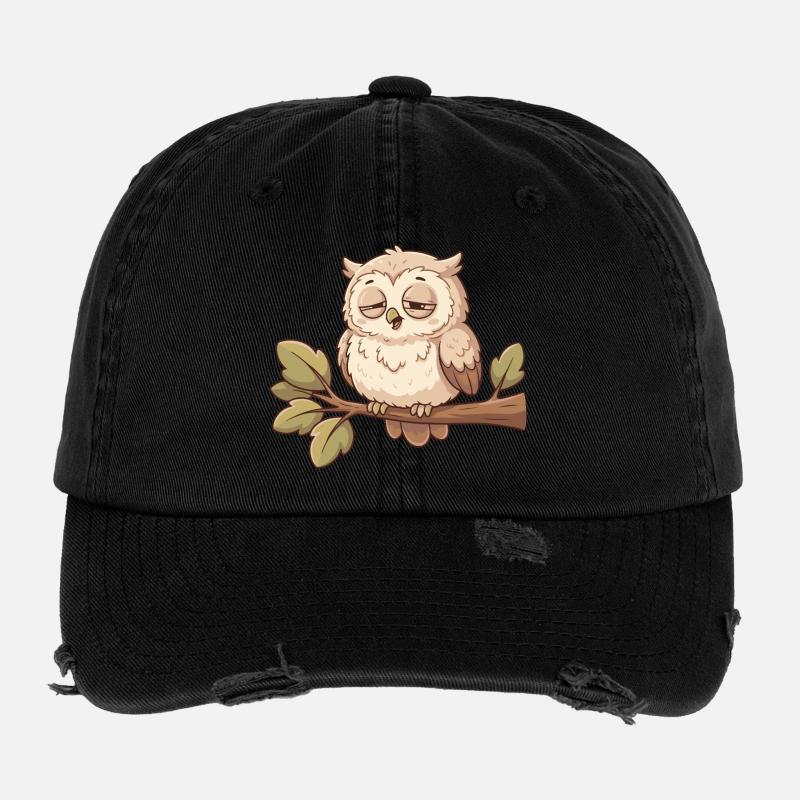 Schlafende Eule auf Ast Flexfit Vintage Destroyed Cap