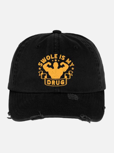 Fitness Motivation Bodybuilder Swole Is My Drug - Flexfit Vintage Destroyed Cap - Schwarz - Vorne
