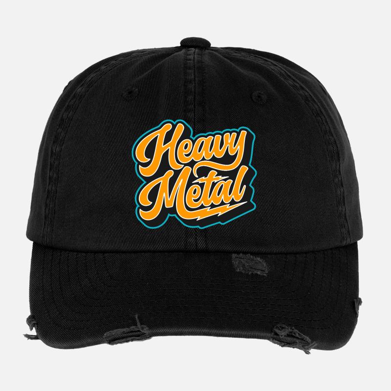 Heavy Metal Bold Script Logo Flexfit Vintage Destroyed Cap