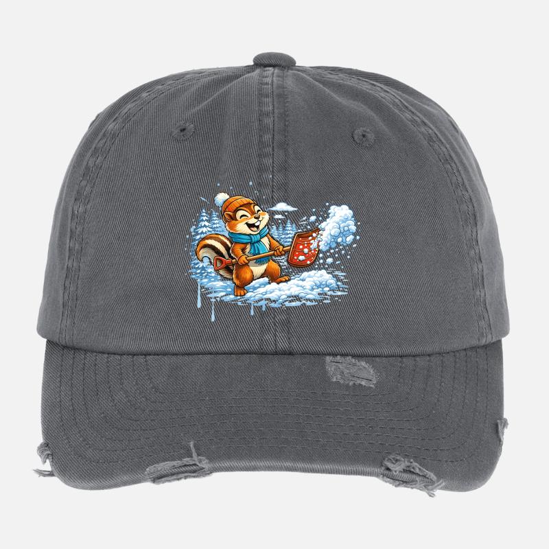 Streifenhörnchen beim Schneeschippen – Winterspaß Flexfit Vintage Destroyed Cap