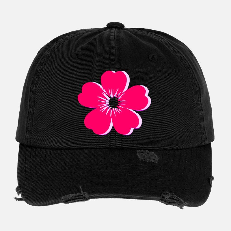 Fleurs roses vives Casquette vintage effet usé Flexfit