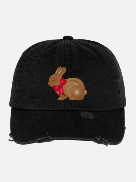 Lapin de Pâques en chocolat avec motif de nœud rouge - Casquette vintage effet usé Flexfit - noir - Devant