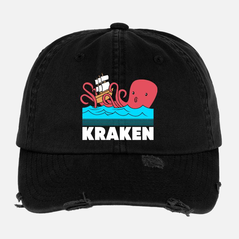 Oktopus Krake Kraken Tintenfisch Flexfit Vintage Destroyed Cap