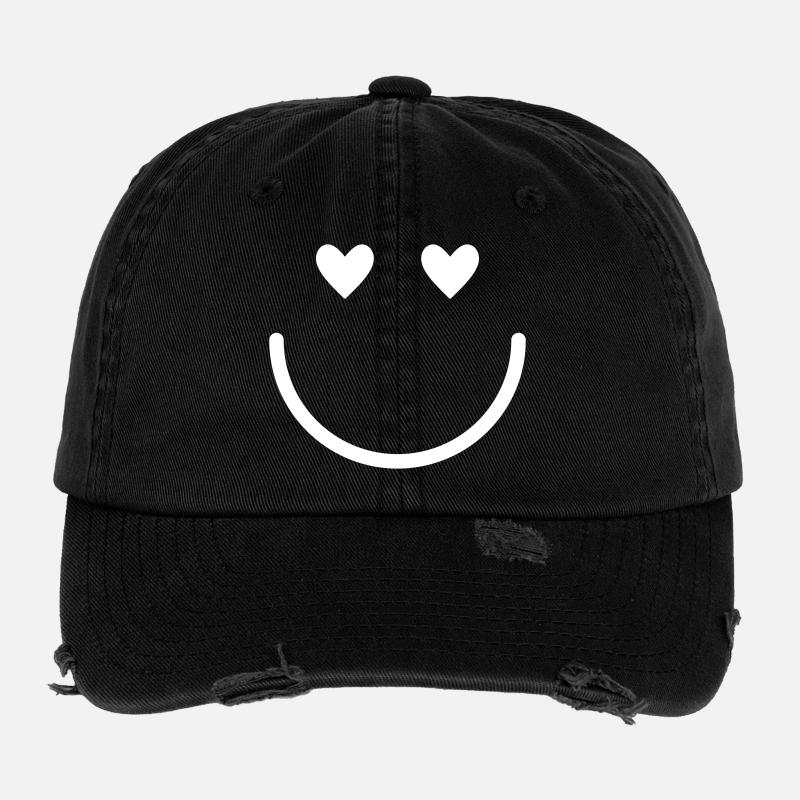Smiley. Minimal. Positive. - Flexfit Vintage Destroyed Cap - black