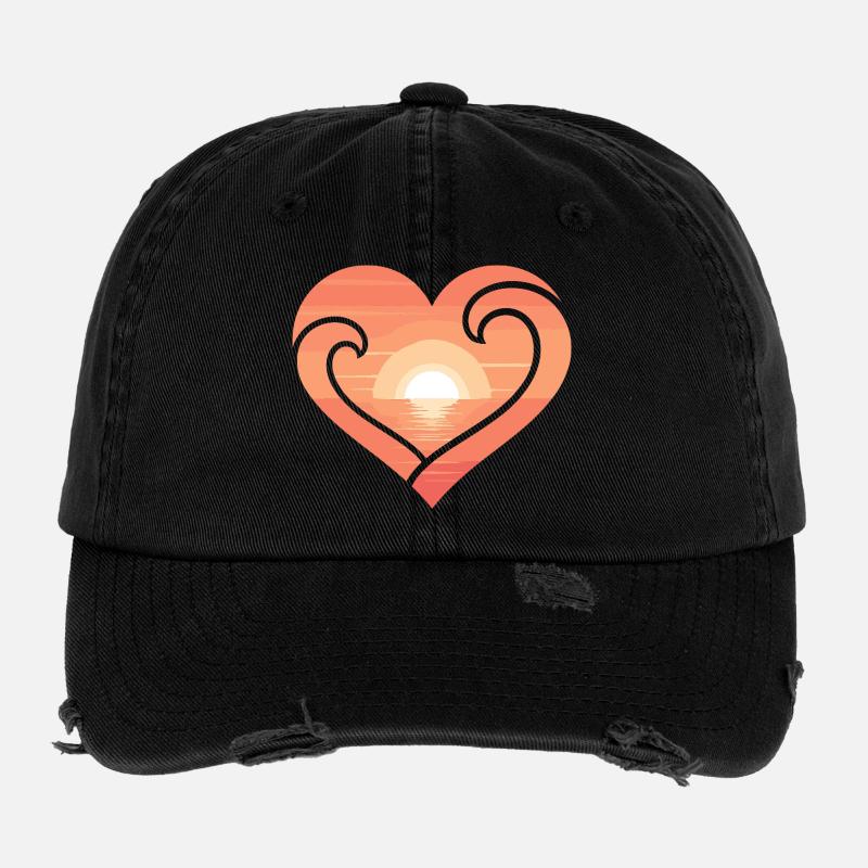 Soleil de cœur au bord de la mer Casquette vintage effet usé Flexfit