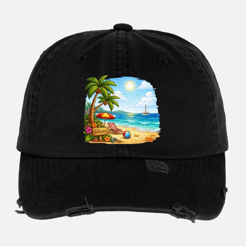 Bienvenue sur la plage tropicale Casquette vintage effet usé Flexfit