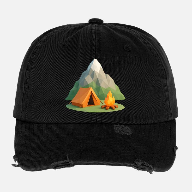 Scène du camping de la Géopolymontagne Casquette vintage effet usé Flexfit