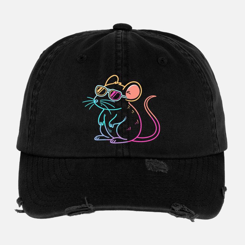 Rainbow Rat Neon Glasses Flexfit Vintage Destroyed Cap