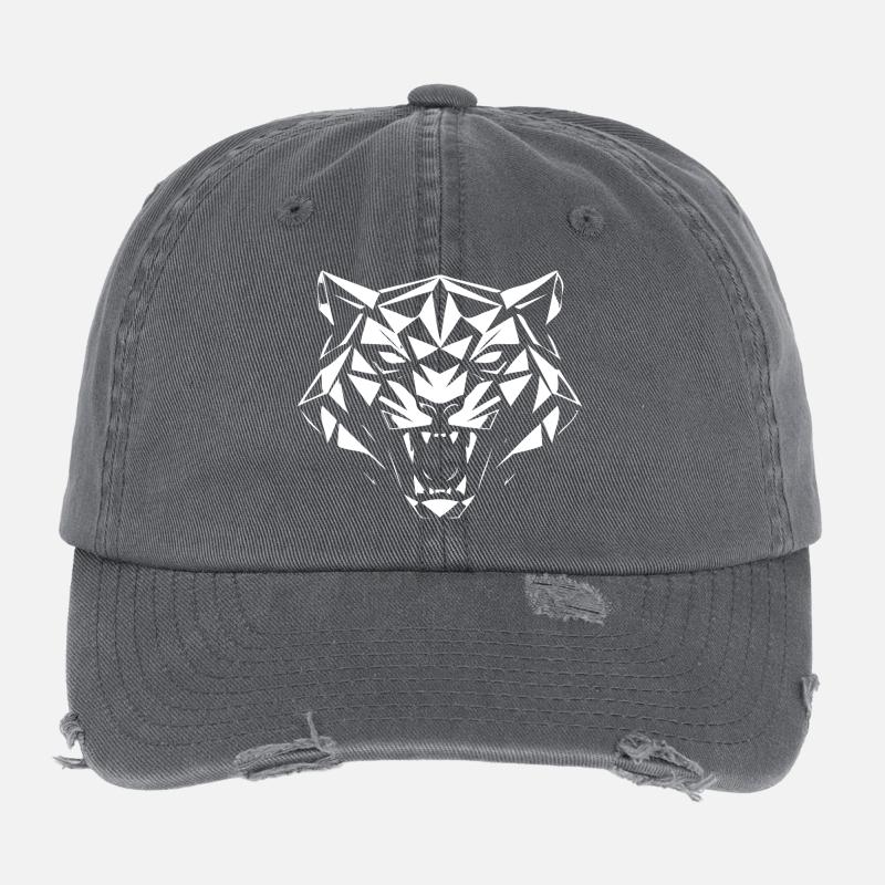 Tigre géométrique dans le style à facettes Casquette vintage effet usé Flexfit