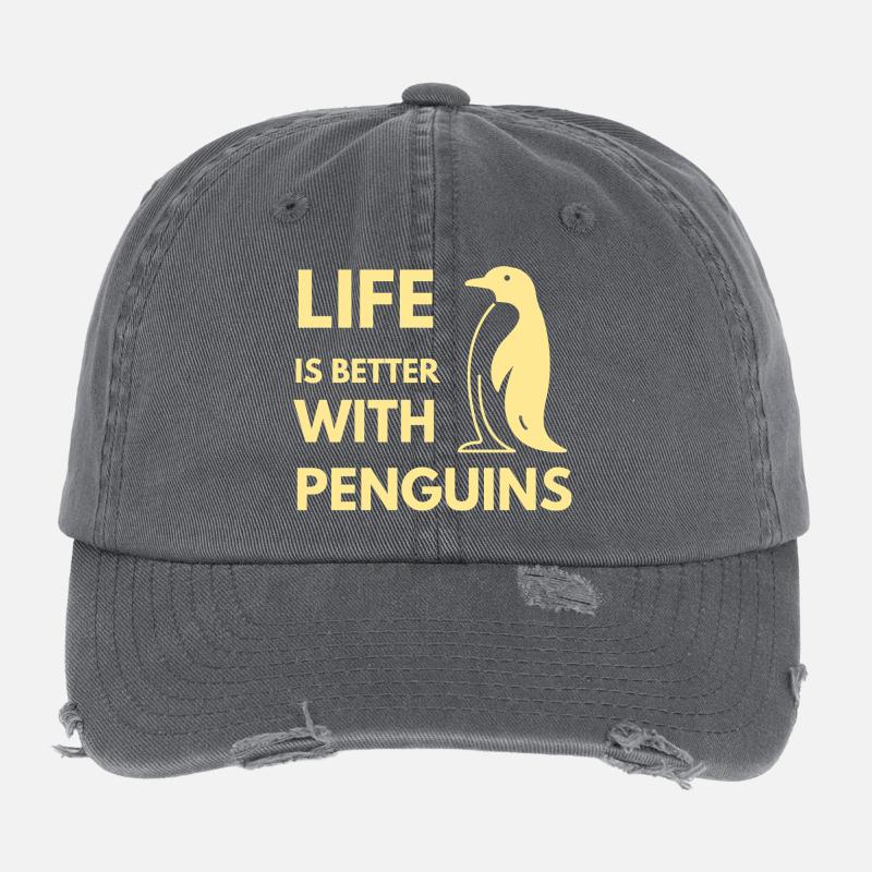 Life Is Better With Penguins Cute Flightless Bird  Flexfit Vintage Destroyed Cap