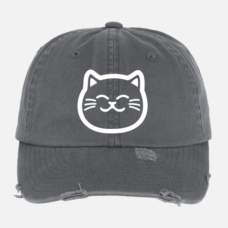 Cat Head Minimalist Line Art Flexfit Vintage Destroyed Cap