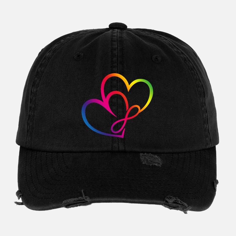 Zwei Herzen Regenbogen Infinity Love CSD LGBT Flexfit Vintage Destroyed Cap