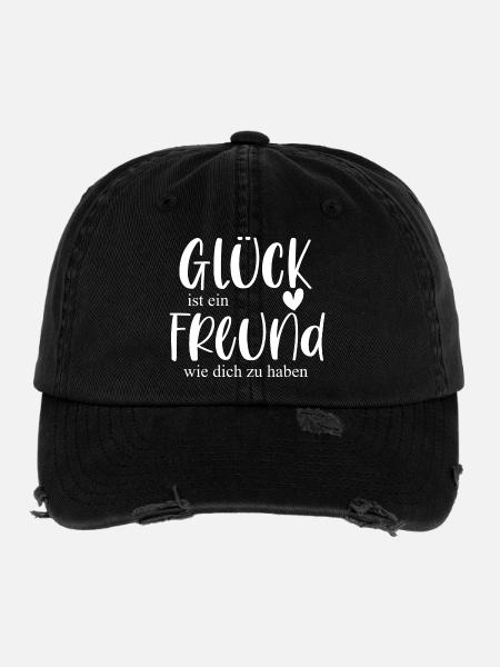 Freund Geschenk Bedanken Glück - Flexfit Vintage Destroyed Cap - Schwarz