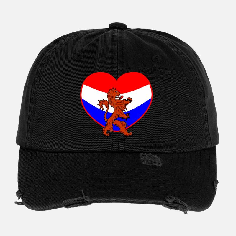 Holländischer Löwe mit Herz rot weiß blau Flexfit Vintage Destroyed Cap