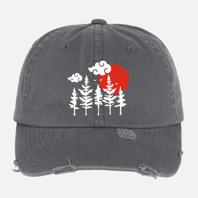 Arbres blancs et soleil rouge Casquette vintage effet usé Flexfit