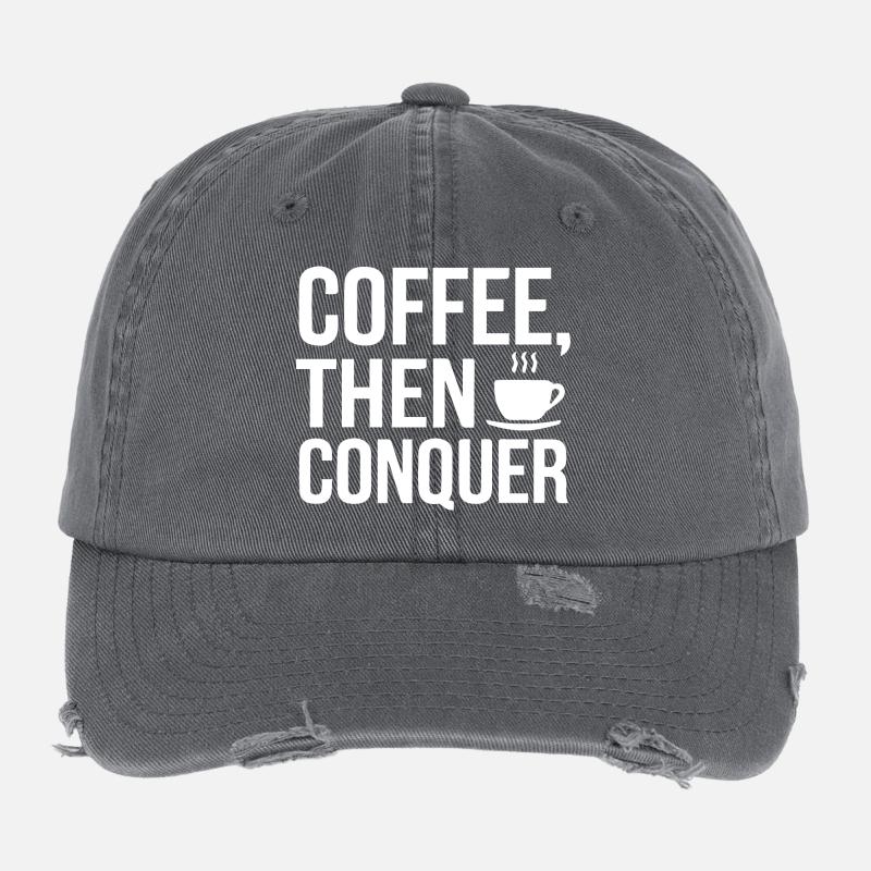 Coffee, Then Conquer Flexfit Vintage Destroyed Cap
