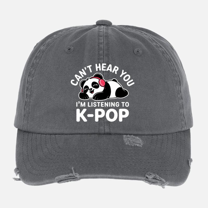 Niedlicher Panda hört K-Pop Flexfit Vintage Destroyed Cap