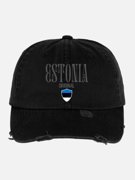 Estonian pride, minimalist sleek design - Flexfit Vintage Destroyed Cap - black - Front
