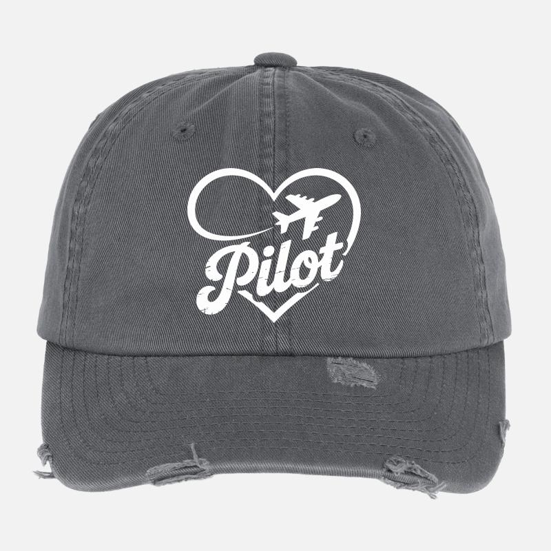 Pilot Herz Flugzeug Flugschein Flexfit Vintage Destroyed Cap