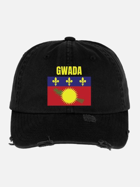 GWADA Guadeloupe flag t-shirt - Flexfit Vintage Destroyed Cap - black - Front