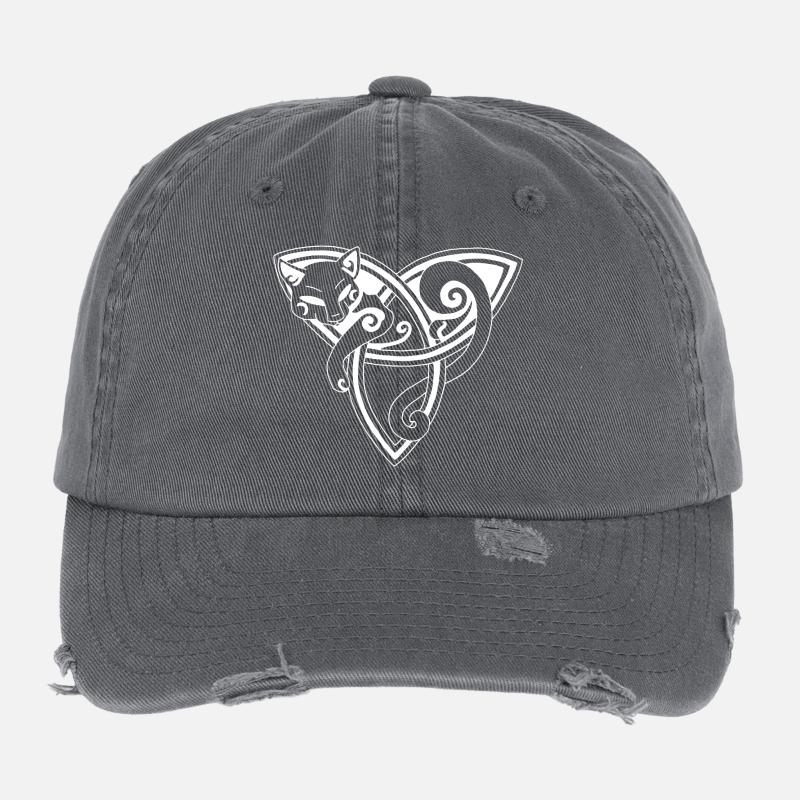 Chat blanc et symbole celte Casquette vintage effet usé Flexfit