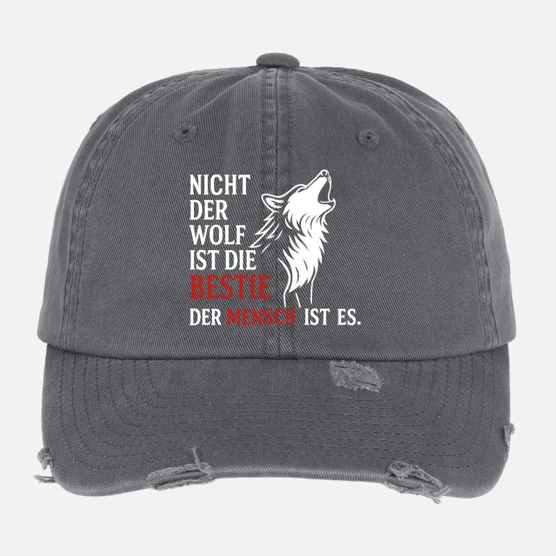 CoolesWolfs Design mit Spruch Flexfit Vintage Destroyed Cap
