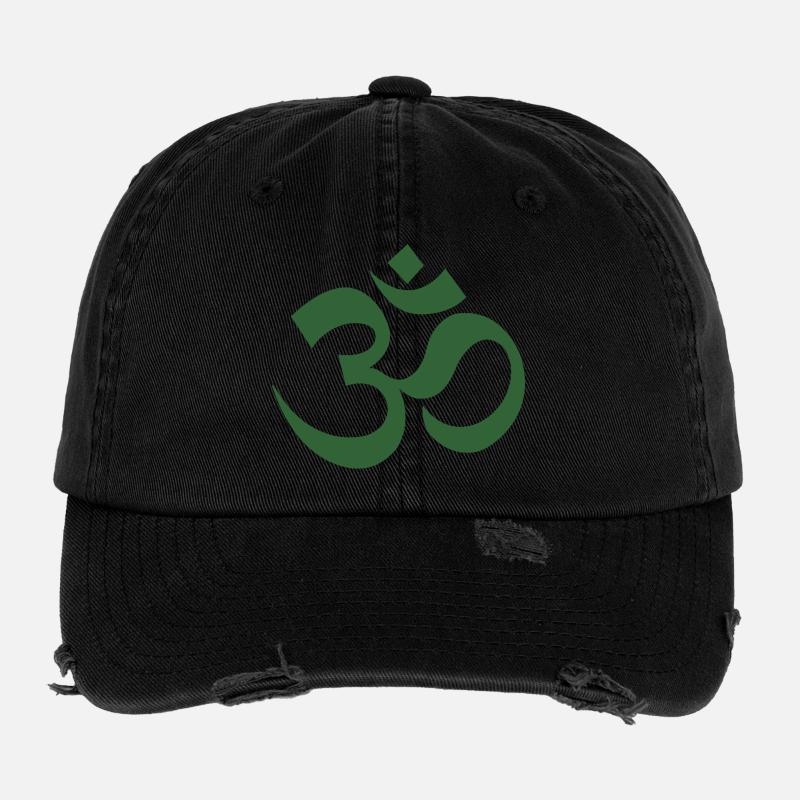 Om Symbol Dharma Pattern Flexfit Vintage Destroyed Cap