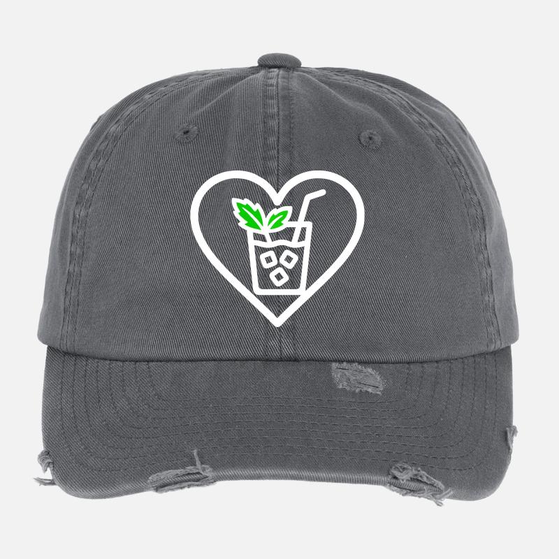 Mojito Heart Cocktail Mint Summer Drink Flexfit Vintage Destroyed Cap