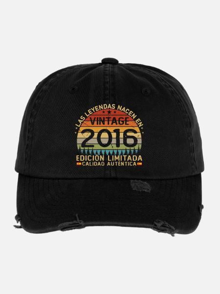 Born In 2016 Vintage 10 Years Birthday - Flexfit Vintage Destroyed Cap - black - Front