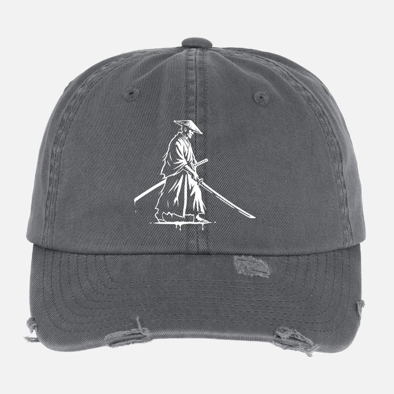 Ronin Samurai Drawing Ink Vector Flexfit Vintage Destroyed Cap