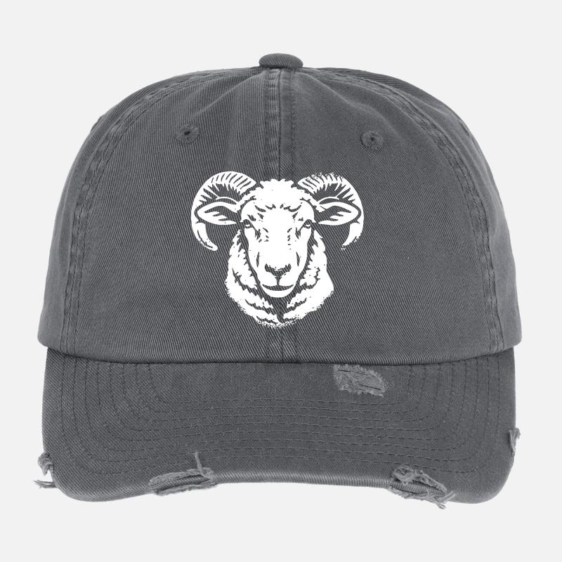 Widder Kopf Ram Schafbock Horn Vektor Flexfit Vintage Destroyed Cap