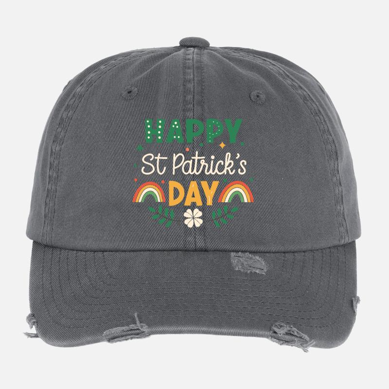 Happy St. Patrick's Day Rainbow Flexfit Vintage Destroyed Cap