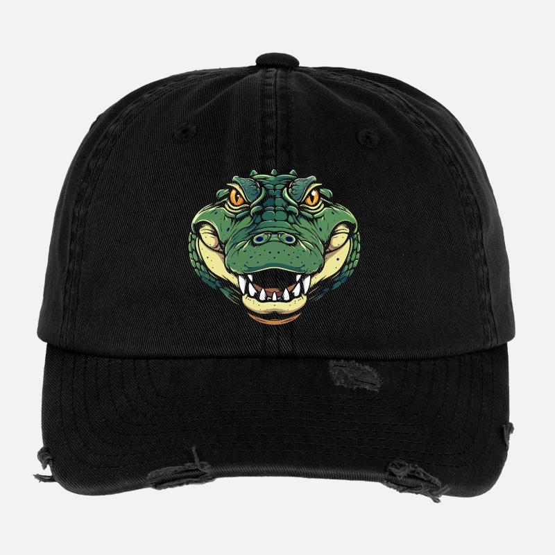 Illustration de bande dessinée Crocodile Head Crocodile Mode Crocodile Head Casquette vintage effet usé Flexfit