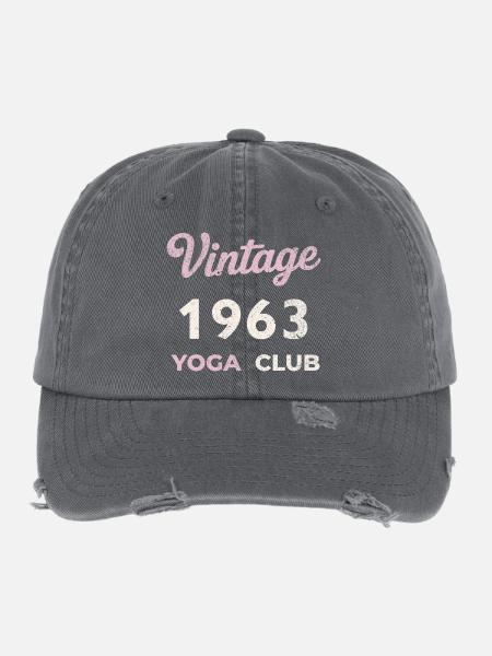 Vintage 1963 Yoga Club Retro Geburtsjahr Jahrgang - Flexfit Vintage Destroyed Cap - Dunkelgrau - Vorne