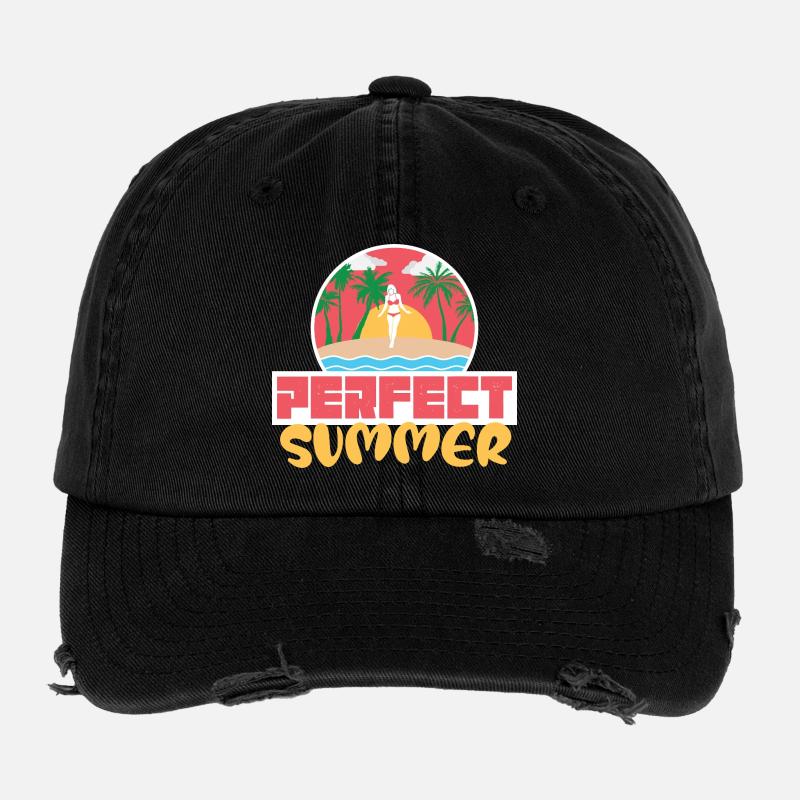 Perfect Summer Beach Sunset Retro Design Flexfit Vintage Destroyed Cap