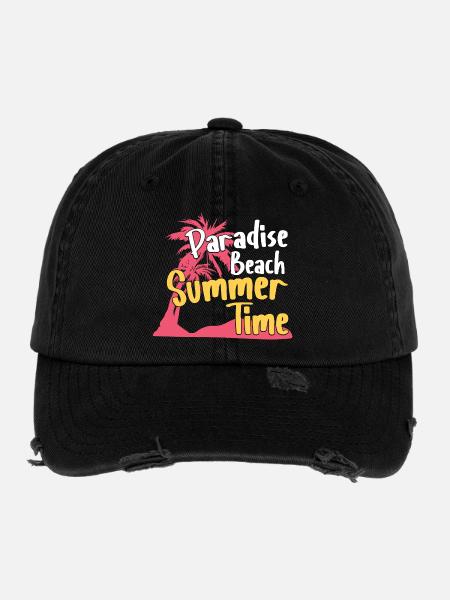 Paradise Beach Summer Time Retro Design - Flexfit Vintage Destroyed Cap - black - Front
