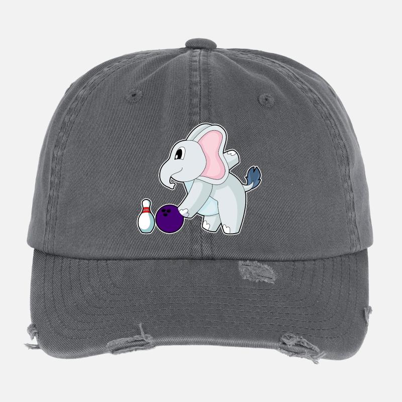 Elefant Bowling Bowlingkugel Pin Flexfit Vintage Destroyed Cap