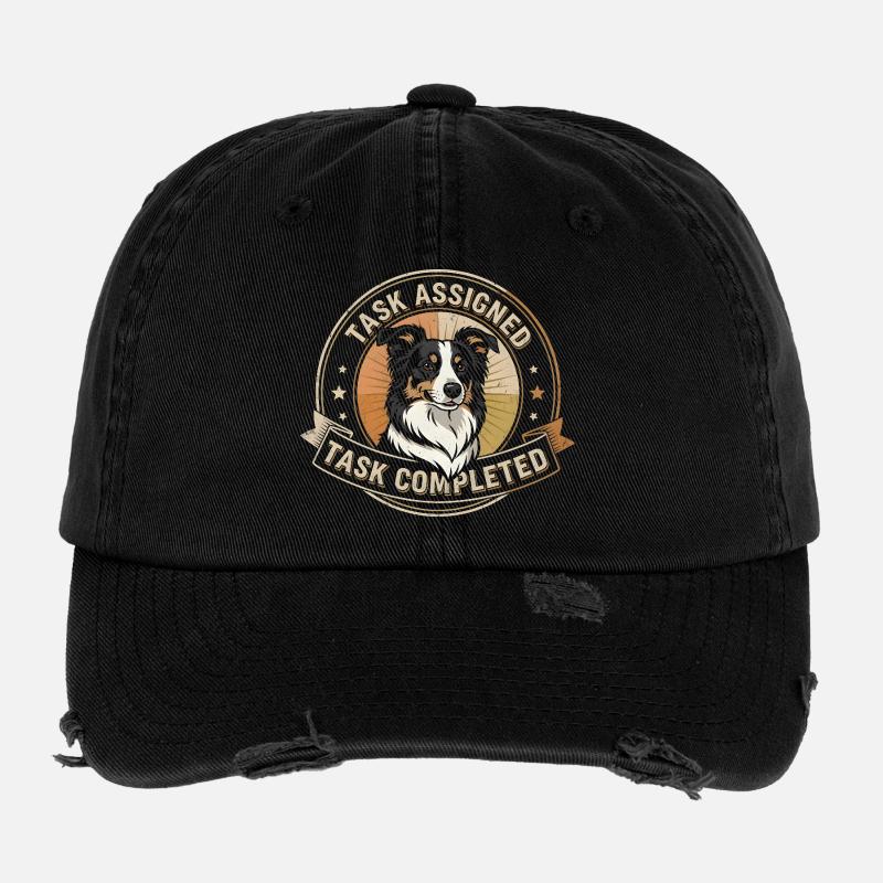 Aufgabe erledigt | Border Collie Badge Flexfit Vintage Destroyed Cap