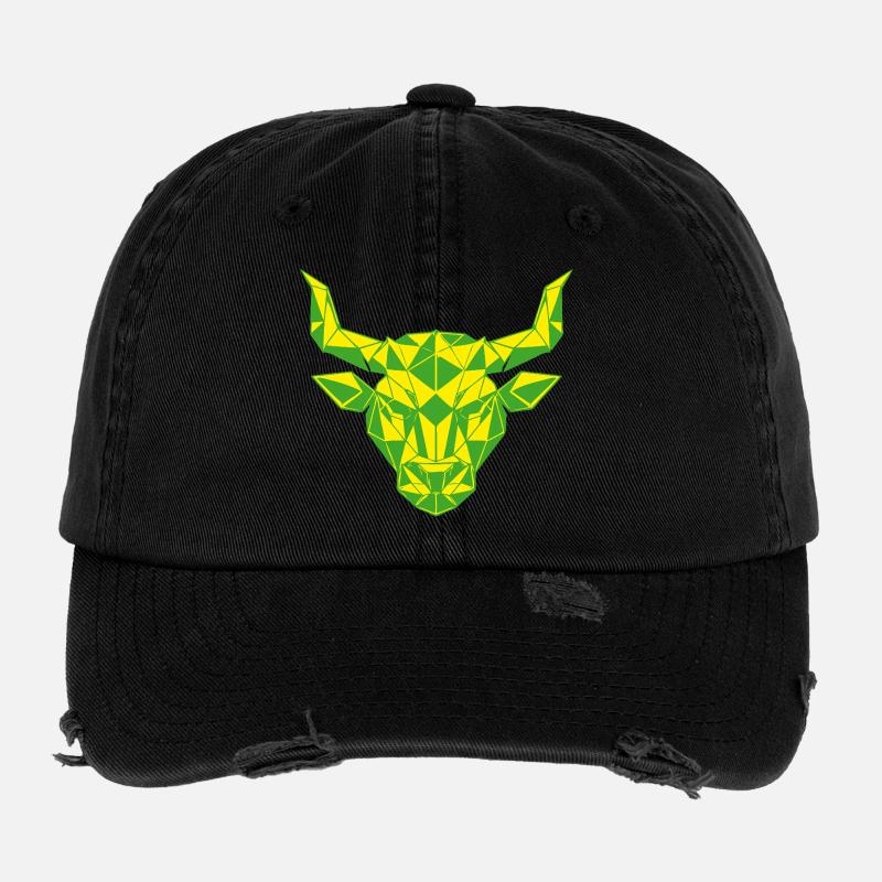 Signe géométrique de Taureau jaune vert Casquette vintage effet usé Flexfit
