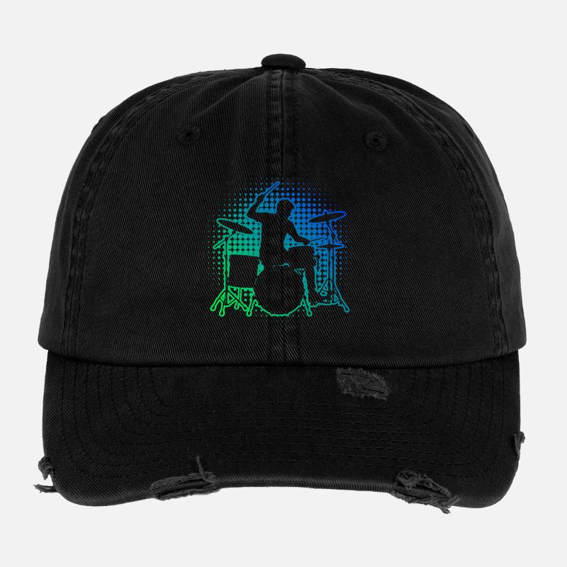 Idée cadeau pour le batteur avec des jeux de batterie Casquette vintage effet usé Flexfit