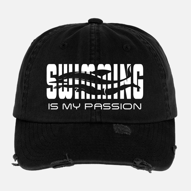 La natation est ma passion - Casquette vintage effet usé Flexfit - noir