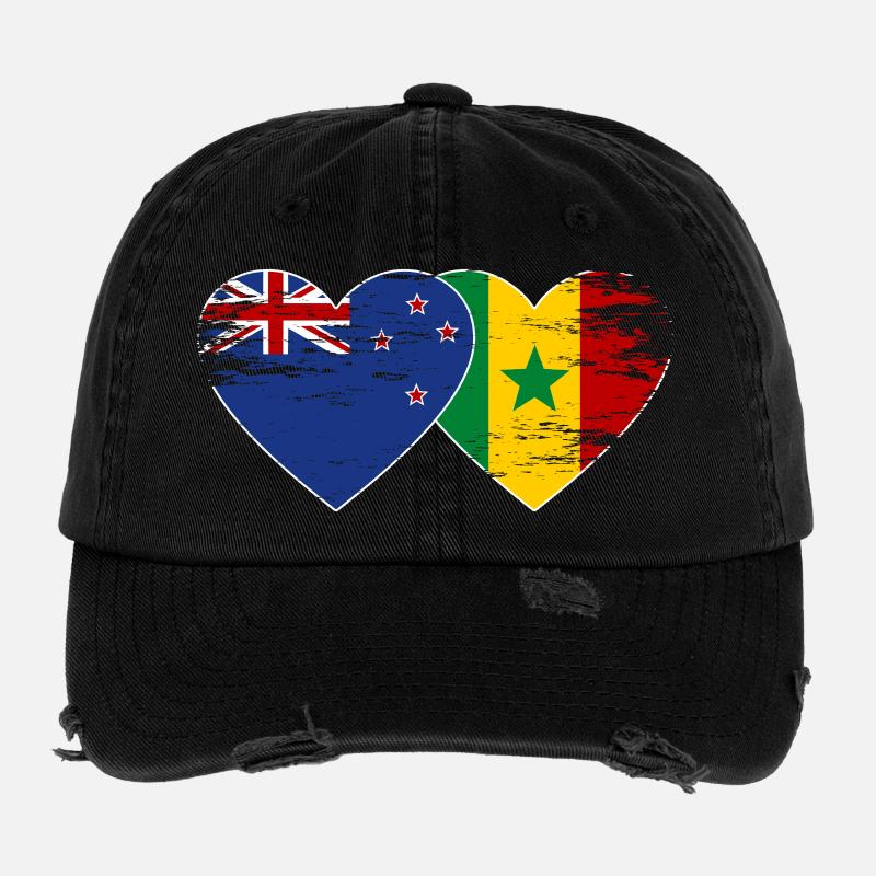 Neuseeland Senegal Flagge Herz Flexfit Vintage Destroyed Cap