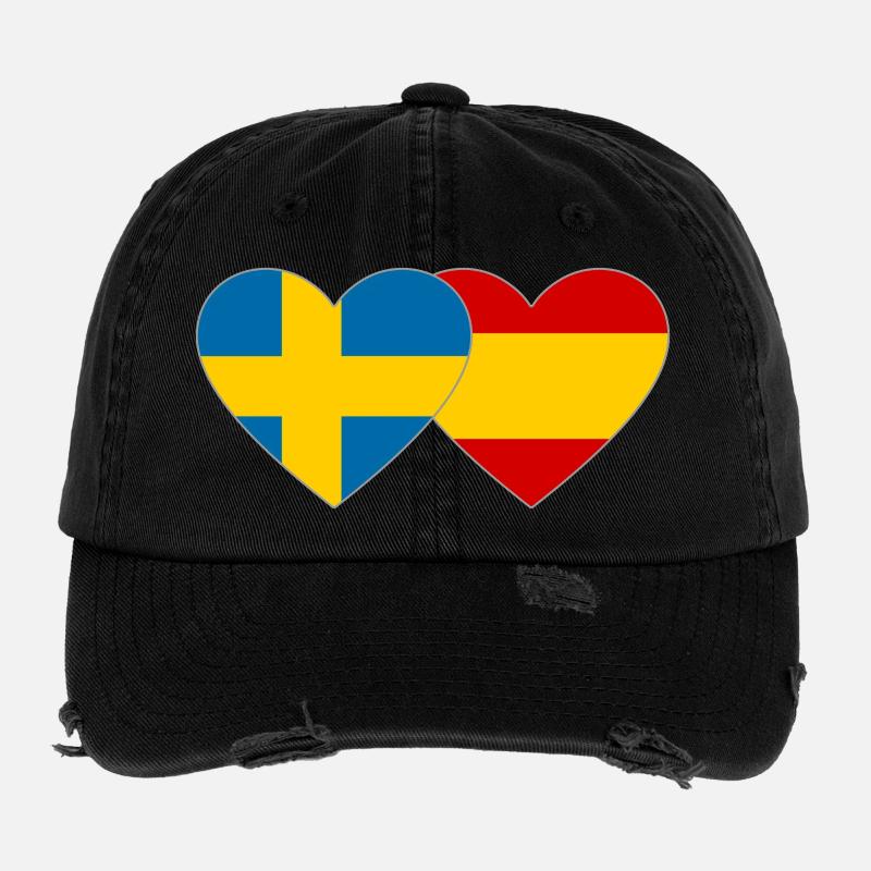 Suède Espagne Drapeau Coeur Casquette vintage effet usé Flexfit
