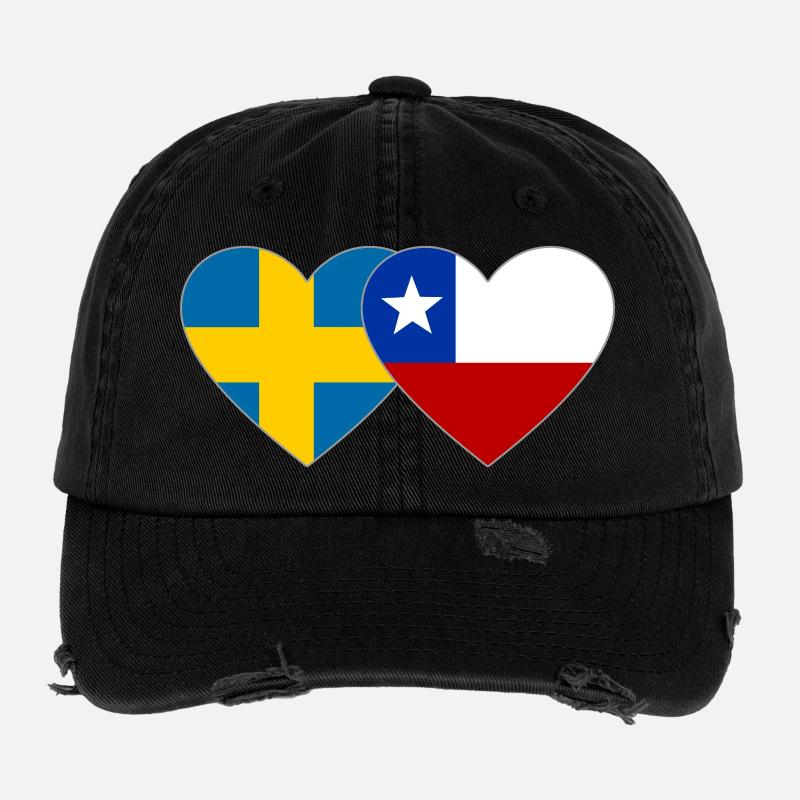 Sweden Chile Flag Heart Flexfit Vintage Destroyed Cap