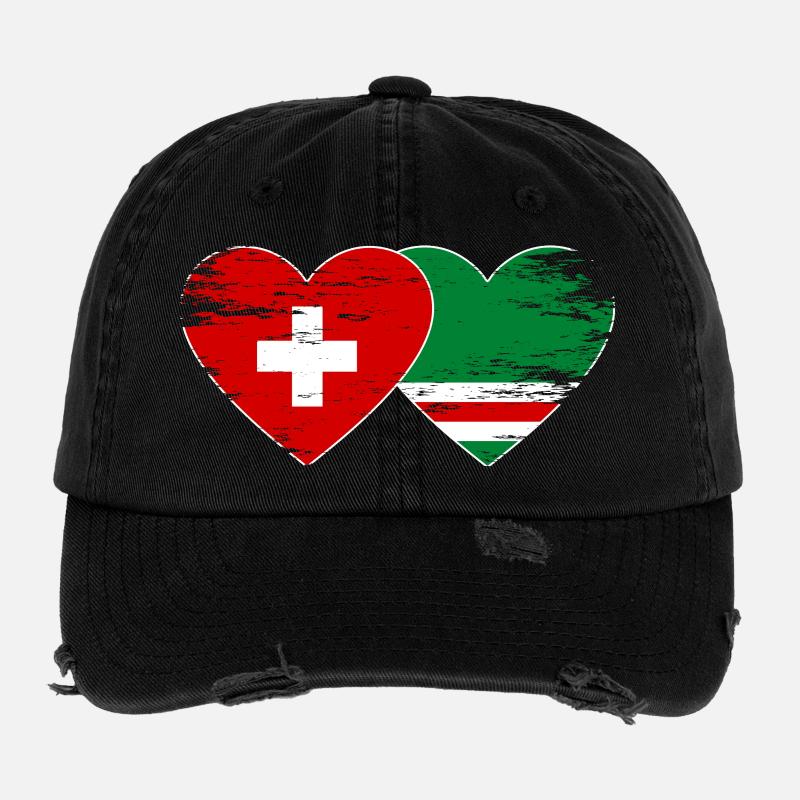 Suisse Tchétchénie Drapeau Coeur utilisé Casquette vintage effet usé Flexfit