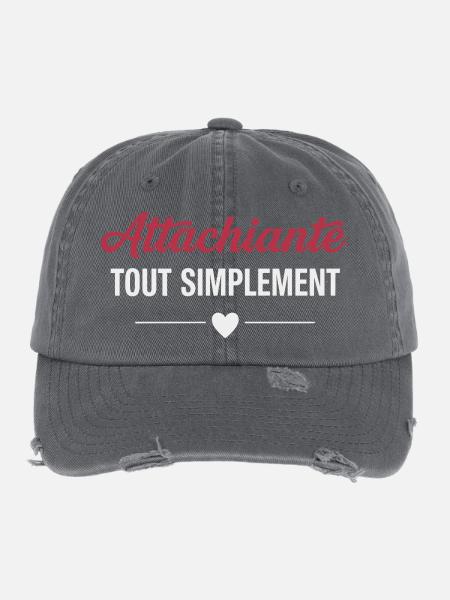 Attachiante tout simplement humour féminin - Casquette vintage effet usé Flexfit - charbon - Devant