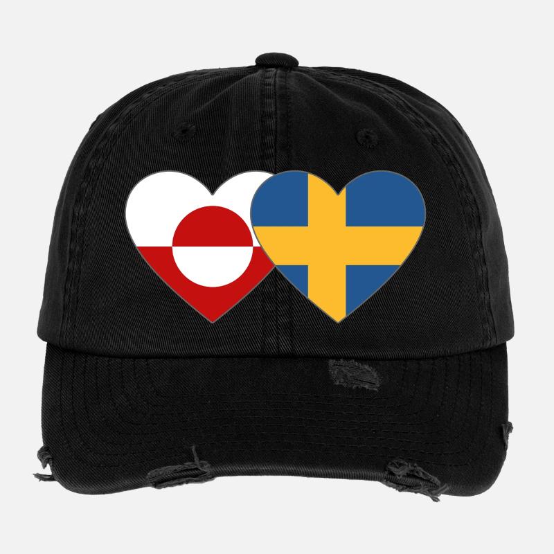 Grönland Schweden Flagge Herz Flexfit Vintage Destroyed Cap