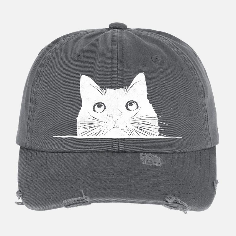 Peeping cat with whiskers Flexfit Vintage Destroyed Cap