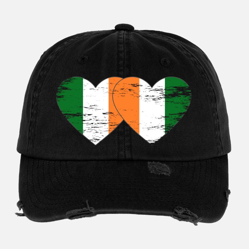 Irland_Elfenbeinkueste_Flagge_Herz_used Flexfit Vintage Destroyed Cap