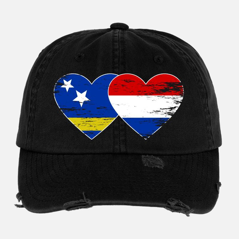 Curacao Holland Flagge Herz used Flexfit Vintage Destroyed Cap